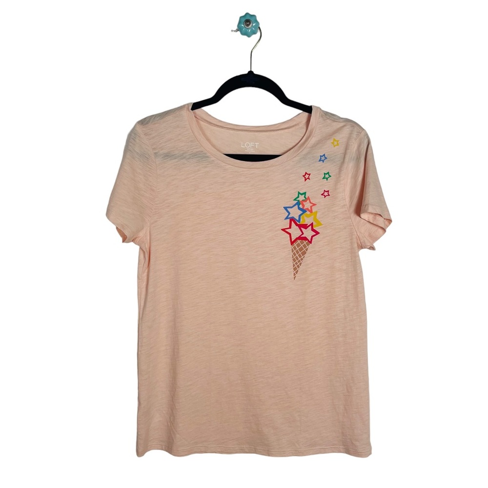 LOFT outlet scoop neck graphic t shirt modest casual ice cream stars woman's S
